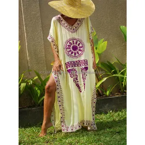 Tüm yeni tasarımlar seksi kadın Rayon uzun Kaftan yan yarık avrupa amerikan moda Amazon sonbahar Bohemian plaj Maxi elbise