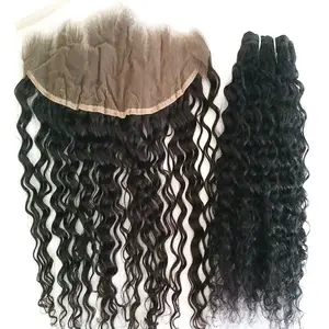 unprocessed virgin raw indian temple hair deep curly french lace closure piece