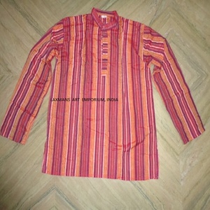 LAXMANS Kurta Étnica India de Algodón a Rayas para Verano, Diseño de Mantra Hindú, Servicio OEM, Unisex, Varios Colores, Exportación - Product Image 5