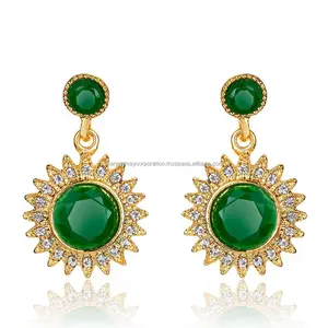 Trendy Fashion Style Green Onyx Round Shape Stone Earring New Looking Silver Gold Plated Stud Earring For Christmas Jewelry