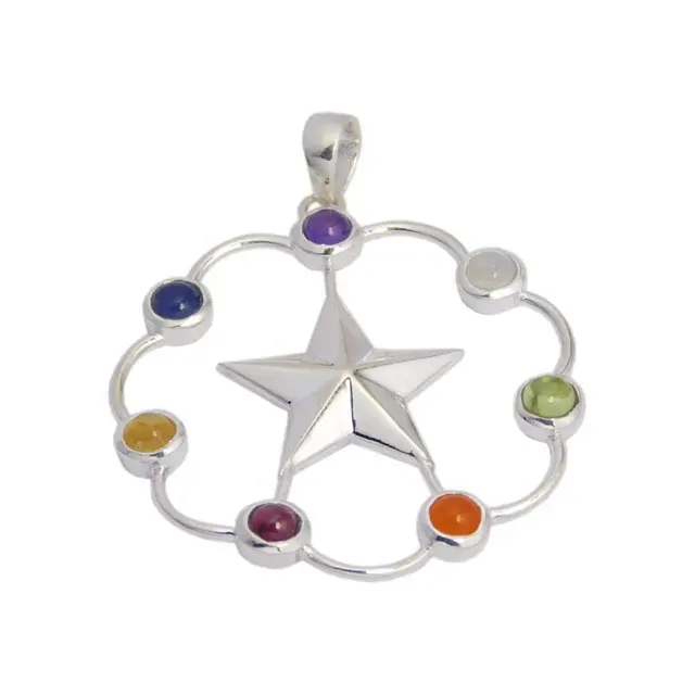 Colgante de estrella de piedra Natural multicolor hecho a mano proveedor de joyería de plata de ley 925 para Unisex