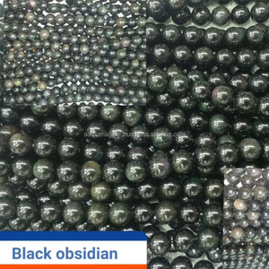 Cuentas de obsidiana negra, hebras, cuentas redondas de grado AAA - Product Image 1