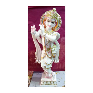 Estatua de pie de mármol hecha a mano, estatua de Krishna - Product Image 1