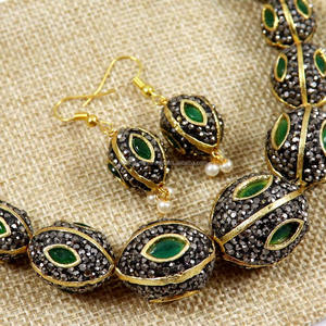 Collier statement unisexe en pierre verte avec quartz en laiton sans nickel pour fiançailles, anniversaire, mariage, cadeau et boucles d'oreilles - Product Image 1