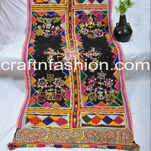 Vintage Antique Kutch Embroidery Dhabdi Shawl Mirror Work Rabari Traditional Indian <b>Scarf</b> Size 2.5m X 1m Color Multi-Color - Product Image 1