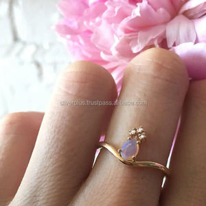 ขายส่งทองคําเหลือง 14K พลอยโอปอลแท้เพชรผู้ผลิตแหวนหมั้นที่ไม่ซ้ําใคร - Product Image 2