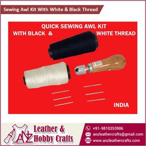 Quick <b>Leather</b> Sewing Awl Kit With Black, White Thread Hand Stitching <b>Tool</b> Set | Needles, <b>Leather</b> Craft | India 2026 Export Pros - Product Image 1