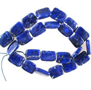 Perles de pierres précieuses rectangulaires gonflées plates en Lapis Lazuli bleu naturel pour la fabrication de bijoux - Product Image 1