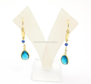 Topaze bleue pierre précieuse poire forme plaqué or fabrication de bijoux boucle d'oreille à la main pierre précieuse naturelle boucle d'oreille ensemble de boucles d'oreilles - Product Image 5