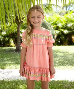 Tunique brodée pour petite fille, robe mexicaine à volants avec épaules dénudées, fait sur mesure, idéal pour l'été - Product Image 1