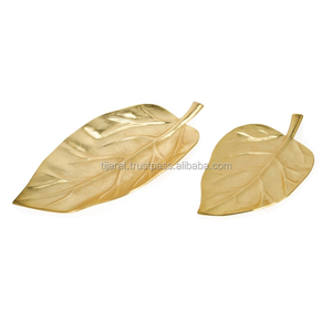 Bandeja de servicio Art Deco de aluminio más vendida, diseño moderno, forma de hoja, decoración de Mesa para el hogar, chapado en cobre con logotipo personalizado - Product Image 5