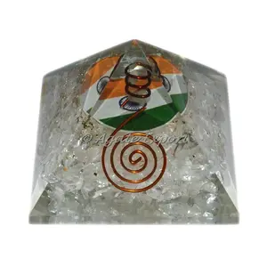 Pyramide d'orgonite Quartz en cristal 9mm, avec drapeau indien, protection emf