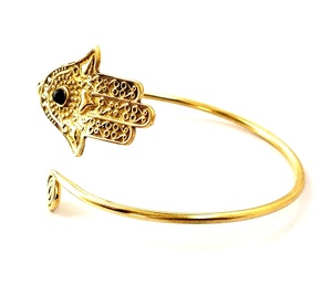 <b>Black</b> <b>Onyx</b> Hamsa Cuff <b>Bracelet</b> Band Hamsa Bangle - Product Image 4