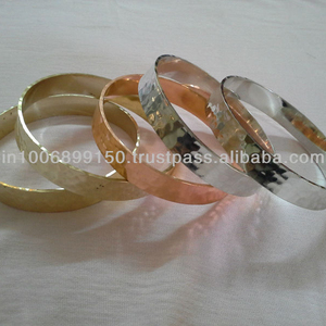 Juego al por mayor de brazaletes de latón martillado pulido oro brazalete de pila de tallo de moda - Product Image 2