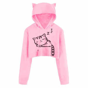 Top corto personalizado para mujer, Sudadera con capucha personalizada de alta calidad, top corto informal de manga larga - Product Image 6