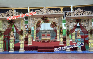 เสาสี่เสาสำหรับงานแต่งงาน,ชุดเวทีแกะสลักสีทองสำหรับงานแต่งงาน - Product Image 6