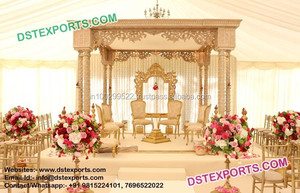 Mandap de madera de doble pilar para boda india, conjunto de mandril tallado de madera, fabricante indio - Product Image 4