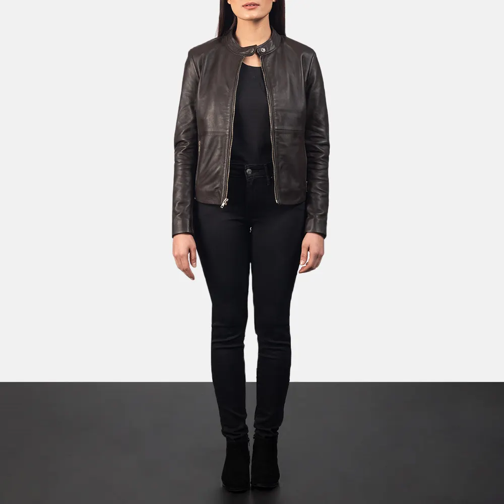 2021カスタムデザイン最高品質のレイブブラウンレザーバイカージャケット女性用シープスキン100% 本革