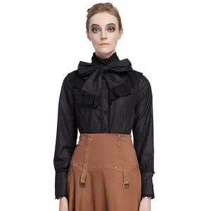 Atasan Baju Lengan Panjang Retro, Baju Atasan Gothic Lolita, Kerah Berdiri, Vintage, Retro