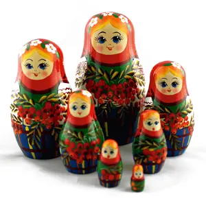Muñecas anidadas rusas de madera, juguetes únicos, regalos de recuerdo en línea con pinturas finas hechas a mano bonitas en madera, juego de 7 piezas