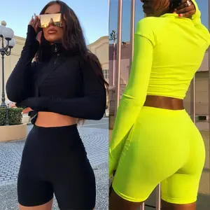 Tùy Chỉnh In Hai Mảnh Tracksuit Yoga Phòng Tập Thể Dục Crop Top Tay Áo Đầy Đủ Và Ngắn Tập Thể Dục Cho Phụ Nữ