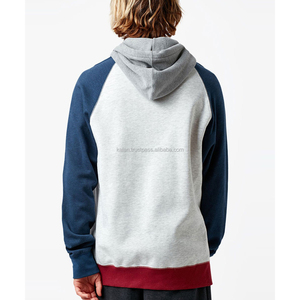 Vente en gros de sweat à capuche pour homme 100% coton personnalisé bleu gris et blanc pulls de sport unis tissage tricoté KFH35 - Product Image 4