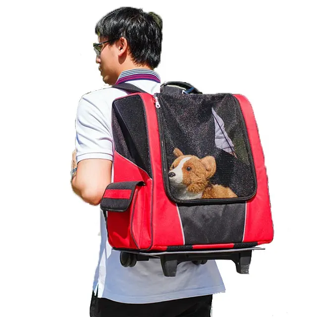 3 Màu Sắc Dog Travel Pet Carrier W/Xe Đẩy Pet Carrier Dog Ba Lô Hành Lý Hộp W/Bánh Xe