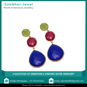 Recién llegado, estilo maravilloso, joyería de plata de ley 925, pendientes colgantes de piedras preciosas de Calcedonia Natural chapados en oro para mujer - Product Image 4