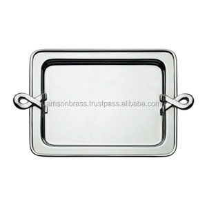 Metal Brass Silver Plated Tray with Sided Handle For Hotel Restaurant Serving