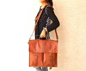 Real Goat Leather Briefcase Style <b>Laptop</b> Messenger <b>Bag</b> 13*18 Inch - Product Image 1