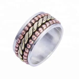 Three Tone 925 Sterling Silver Band Spinner Ring Jewelry Hot Selling Jewelry Hammer Rings Supplier