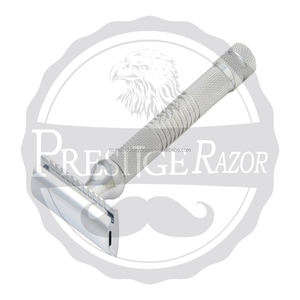 Rasoir de sécurité en acier inoxydable à double tranchant PRESTIGE PR-1534 argenté avec poignée confortable à rainures croisées pour le rasage du visage pour hommes - Product Image 2