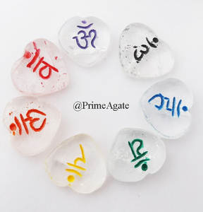 Belle vente en gros de cristal Quartz coloré Chakra Sanskrit Heart Set | Chakra Crystal Set de l'Inde - Product Image 1