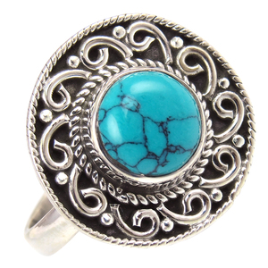 Anillos de plata de ley 925 con forma redonda, color verde turquesa, joyería India - Product Image 1