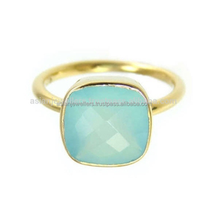 Anillo de Plata de Ley 925 con gema de Calcedonia para mujer, sortija fina de oro, hecho a mano - Product Image 1