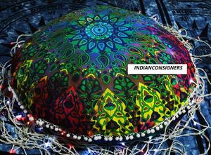 Floor Cushion Cover Star Mandala Elephant Round Cotton <b>Pouf</b> Multiple Colors Home Decor Handmade 32 Inch By Indian Consigners - Product Image 4