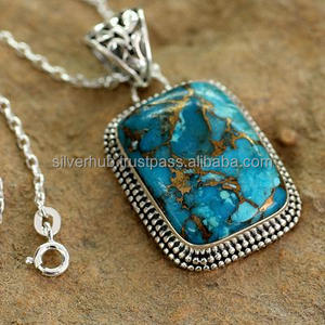 Pendentif fait à la main, original, en argent Sterling 925, Turquoise - Product Image 1