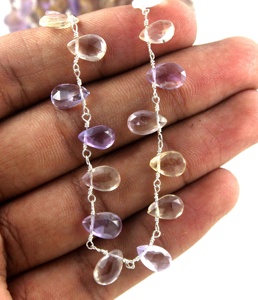 ห่วงโซ่ลูกประคำชุบทอง18K ทำจากสแตนเลสสายอะเมทรีนธรรมชาติห่อลูกแพร์รูปหัวใจอัญมณีลูกปัดเครื่องประดับ - Product Image 4