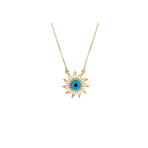 Collier à breloques soleil en perles de Nazar en or massif 4K Bijoux fins pour femmes fabriqués en Turquie - Product Image 1