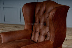 Chaise à aile haut en cuir à dossier, chaise à touffes en cuir - Product Image 2