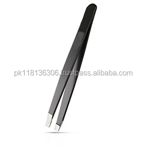 Pinzas de belleza de acero inoxidable con etiqueta privada, pinzas para cejas inclinadas negras con logotipo personalizado, venta al por mayor de fábrica - Product Image 4