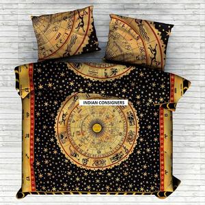 Housse de couette en coton fait main Queen Size signe du zodiaque jaune taie d'oreiller douce literie à usage domestique pour les expéditeurs indiens - Product Image 4