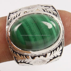 Natural <b>Malachite</b> Ring 925 Sterling Silver Statement <b>Jewelry</b> Oval Gemstone Handmade Gift Oval Shaped Bezel Setting Ring - Product Image 2