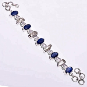 925 Sterling <b>Silver</b> Gemstone <b>Bracelet</b>, Natural Herkimer Diamond, Blue Kyanite Gemstone Jewelry, Handmade <b>Silver</b> Jewelry Supplier - Product Image 1