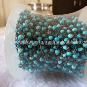 Magnifique chaîne de perles de style chapelet en pierre précieuse verte naturelle facettée plaquée or certifiée pour la fabrication de bijoux et de breloques - Product Image 2