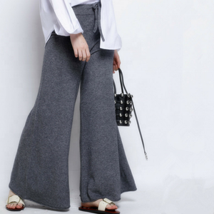 China OEM Sweater Manufacturers Custom High Waisted Knitted Wide Leg Merino <strong>Wool</strong> / Cashmere <strong>Pants</strong> Women - Product Image 2