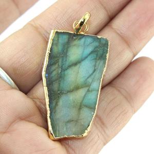 Colgante de labradorita de fuego verde natural, oro galvanizado, losa única, irregular, de gran tamaño, gran oferta, venta al por mayor - Product Image 3