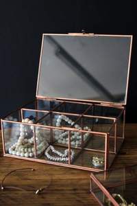 Caja de joyería de latón y vidrio en cobre/oro rosa Metal almacenamiento en el hogar caja de regalo decorativa para collares anillos pendientes - Product Image 5