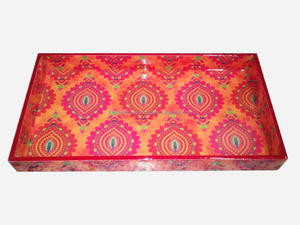 Bandeja de servicio rectangular hecha a mano india, bandeja decorativa al por mayor - Product Image 2