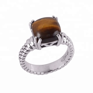 Hot Sale 925 Sterling Silver Eternity Vermeil <b>Ring</b> <b>Tiger</b> <b>Eye</b> Gemstone Bezel Setting for Wedding Party Girl's Fashion Jewelry - Product Image 1